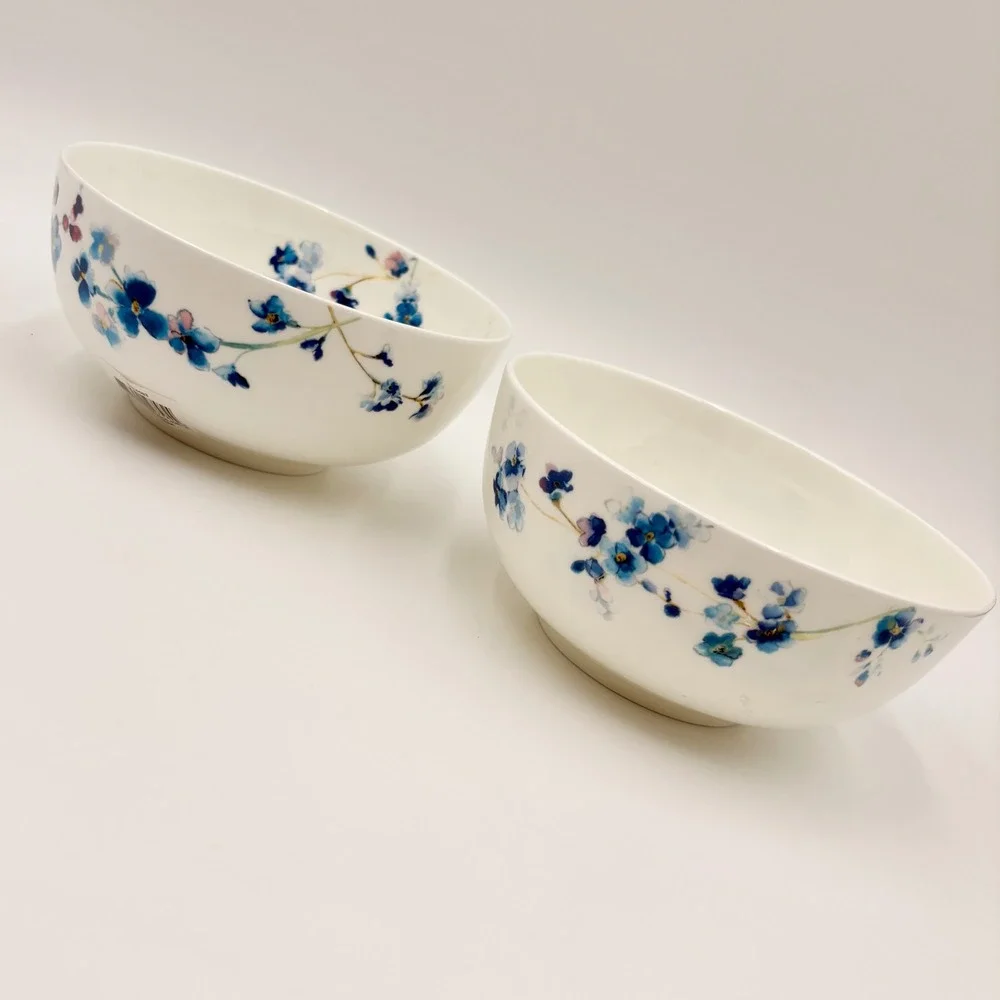 Mikasa Audrey 6 Inch Cereal Bowls Blue Floral Bone China Set of 2‎